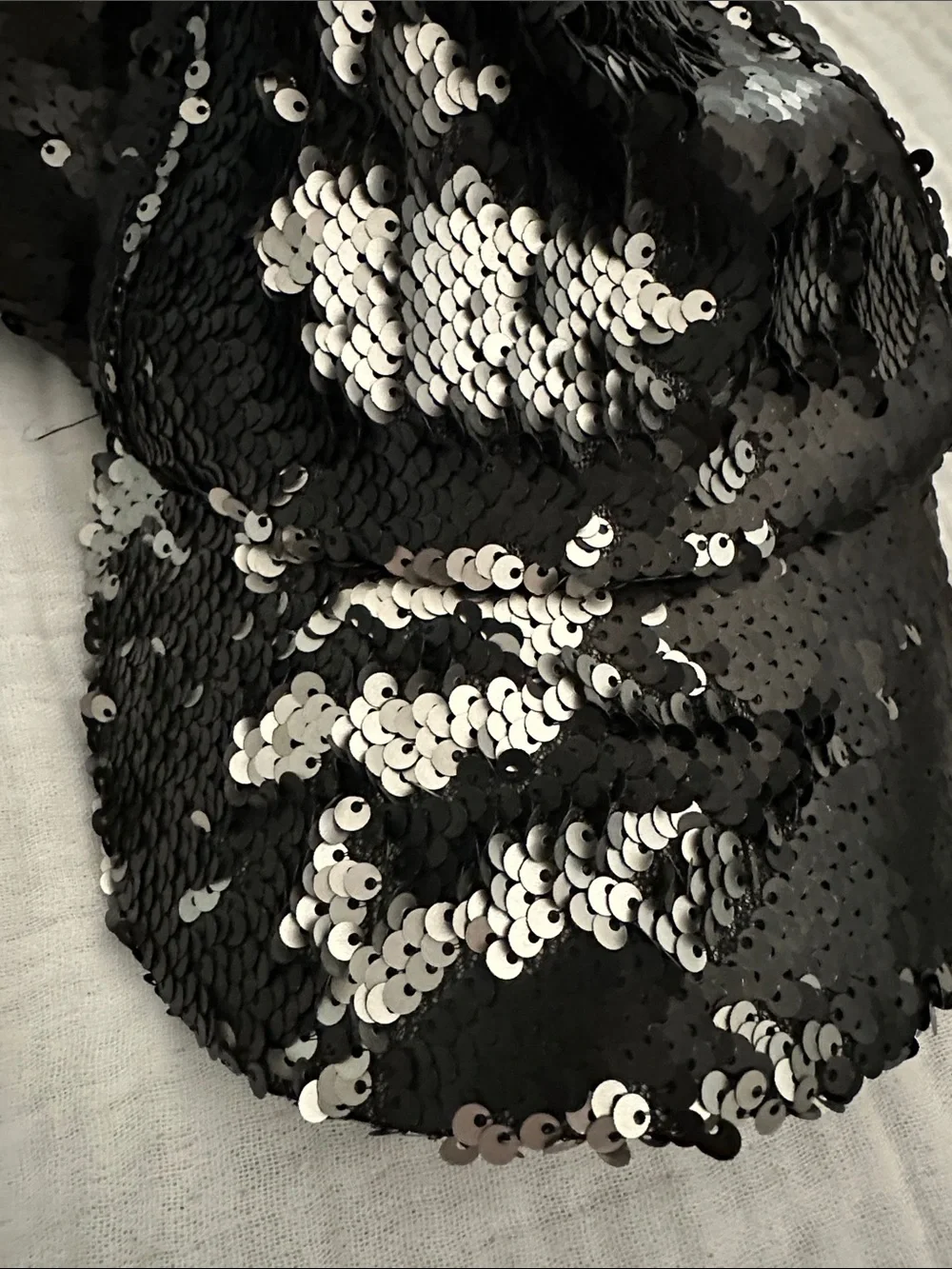 Steve Madden Double Take Matte Black Gray Reverse Sequin Baseball Hat Cap